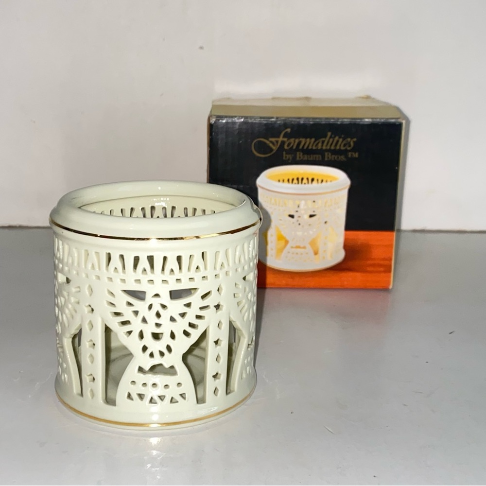 Baum Bros Fomalities Pierced Porcelain Angel Votive Candle Holder